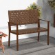 Outdoor all-weather bench with ergonomic armrests and backrest, crafted from solid rubber wood and hand-woven PU.