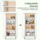 Glass doors storage cabinet with wheels, featuring 2 adjustable shelves for customizable organization in white.