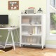 4-tier white kitchen bakers rack with flip doors, ample storage, and wheels for easy mobility in a modern kitchen.
