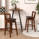 Swivel upholstered PU leather stool with backrest and cushioned seat, perfect for kitchen or bar use.