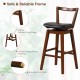Swivel upholstered stool with cushioned seat, waterproof PU leather, and rubber wood legs for kitchen or bar use.