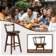 Swivel upholstered PU leather stool with backrest, cushioned seat, and 360-degree swivel for kitchen or bar use.