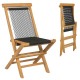 Folding teak patio chair with woven rope seat, featuring a high backrest for comfort, perfect for poolside or backyard.