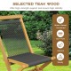 Teak patio folding chair featuring a woven rope seat, water-based varnish, and high backrest for backyard relaxation.
