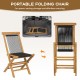 Portable folding chair made of teak wood with woven rope seat, ideal for backyard and poolside relaxation.