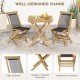 Two folding patio chairs made of teak wood with woven rope seats, featuring a high backrest for backyard relaxation.