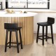 Black wood bar stools set of 2 with solid back and seat, perfect for kitchen counters or dining areas.