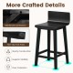 Black wood bar stool with solid back, reinforced connection, and non-slip foot pads for stability and floor protection.