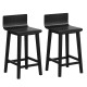 Set of 2 black wood bar stools with solid backs, designed for comfort and stability, perfect for dining or kitchen use.