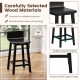 Black wood bar stool with solid back and seat, featuring acacia wood legs and ergonomic design, ideal for dining and.