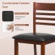 Close-up of a comfortable padded seat in PU leather on a walnut bar chair, designed for kitchen islands and dining.