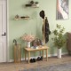 Natural solid wood coat rack with side table, featuring smooth hooks and a modern design for stylish entryway.