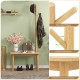 End table with coat rack featuring solid rubber and acacia wood, designed for durability and space-saving elegance.
