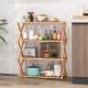 4-tier foldable bamboo shoe rack with slatted shelves, natural finish, ideal for entryways and compact storage.