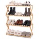 4-tier foldable bamboo shoe rack with slatted shelves, natural finish, perfect for organizing shoes in any room.