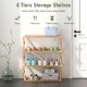 Side view of the 4-tier foldable bamboo shoe rack, highlighting its lightweight design and spacious shelving for shoe.