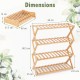4-tier foldable bamboo shoe rack with slatted shelves, showcasing dimensions for easy storage and organization in any.