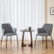 Set of 2 gray dining chairs with curved backrests and armrests, featuring a stable metal frame for comfort and support.