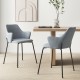 Set of 2 gray dining chairs with curved backrest and armrests, featuring a stable metal frame for optimal comfort.