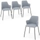 Set of four gray dining chairs featuring curved backrests, wide seats, and armrests for optimal comfort and support.