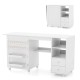 Folding sewing table in white with charging station, storage shelves, and 6 casters for easy mobility and organization.