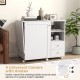 Folding sewing table in white with charging station, storage shelves, and 6 universal casters for easy mobility.
