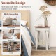 2-tier round end table with walnut wood grain and rubber wood legs, perfect for living room, bedroom, or office use.