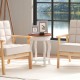 Round end table with walnut wood grain and rubber wood legs, ideal for living room or bedroom storage and decor.
