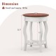 2-tier round end table with walnut wood grain, rubber wood legs, and storage shelf, ideal for living room or bedroom.
