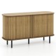 47-inch oak sideboard buffet cabinet with sliding tambour doors and adjustable shelves for kitchen or living room use.
