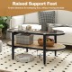 2-tier coffee table with tempered glass top and acacia wood frame, featuring ample clearance for easy floor sweeping.