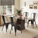 Set of 4 black Tolix style stackable metal dining chairs with wood seats, perfect for kitchen or bistro use.