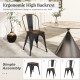 Tolix style black metal dining chair with ergonomic high backrest and wood seat, perfect for kitchen or bistro use.