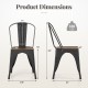 Dimensions of black Tolix style metal dining chair with wood seat, stackable design, supports up to 330 lbs.