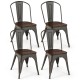 Set of 4 Tolix style metal dining chairs with wood seats in gun color, stackable for easy storage and stylish decor.