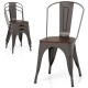Stackable Tolix style metal dining chairs set of 4 with gunmetal finish and wood seats, perfect for kitchen or cafe use.