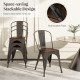 Stackable metal dining chairs set of 4 with wood seats in gun color, featuring anti-scratch pads for easy storage.