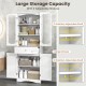 Tall white bathroom storage cabinet with 2 glass doors, large drawer, and 2 adjustable shelves for versatile.