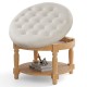 Large round tufted ottoman coffee table in beige with flip-up top and 2-tier storage, perfect for living rooms and.