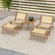Mid Century Modern accent chair and ottoman made of Indonesian teak with handwoven rattan, ideal for indoor living.