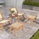 Mid Century Modern accent chair and ottoman set made from Indonesian teak with handwoven rattan, perfect for indoor use.