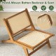 Teak wooden chair featuring a handwoven rattan seat and backrest, designed for indoor comfort and stability.