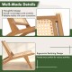 Teak wooden chair with handwoven rattan seat, featuring smooth edges and ergonomic design for indoor comfort.