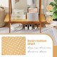 Rustic resin rattan shelf on a bamboo clothes rack, featuring a strong hanging rod and ample storage for entryway.