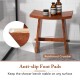 Curved teak wood shower stool with anti-slip foot pads for stability, ideal for indoor and outdoor use.