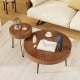 Set of 2 Boho round coffee tables with solid pine wood tops and metal legs, perfect for stylish living room decor.