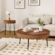 Boho round coffee table set with solid pine wood top and metal legs, perfect for stylish living room decor.