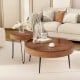 Boho round coffee tables with solid pine wood tops and metal legs, perfect for living room decor and versatile use.