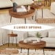 Boho round coffee tables with solid pine wood tops and metal legs, nested for space-saving or used separately.