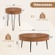 Boho round coffee tables with solid pine wood tops and metal legs, showcasing dimensions and load capacities for.